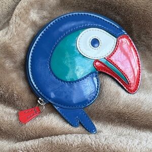 Coach Blue Parrot Coin Purse with Red Beak and Green Accent